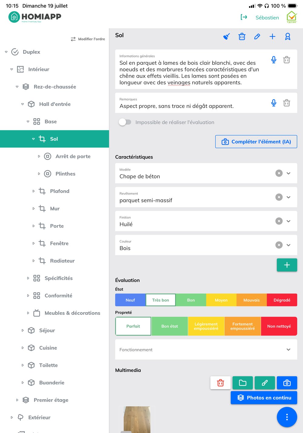 Application Homiapp — encodage d'un état des lieux pièce par pièce